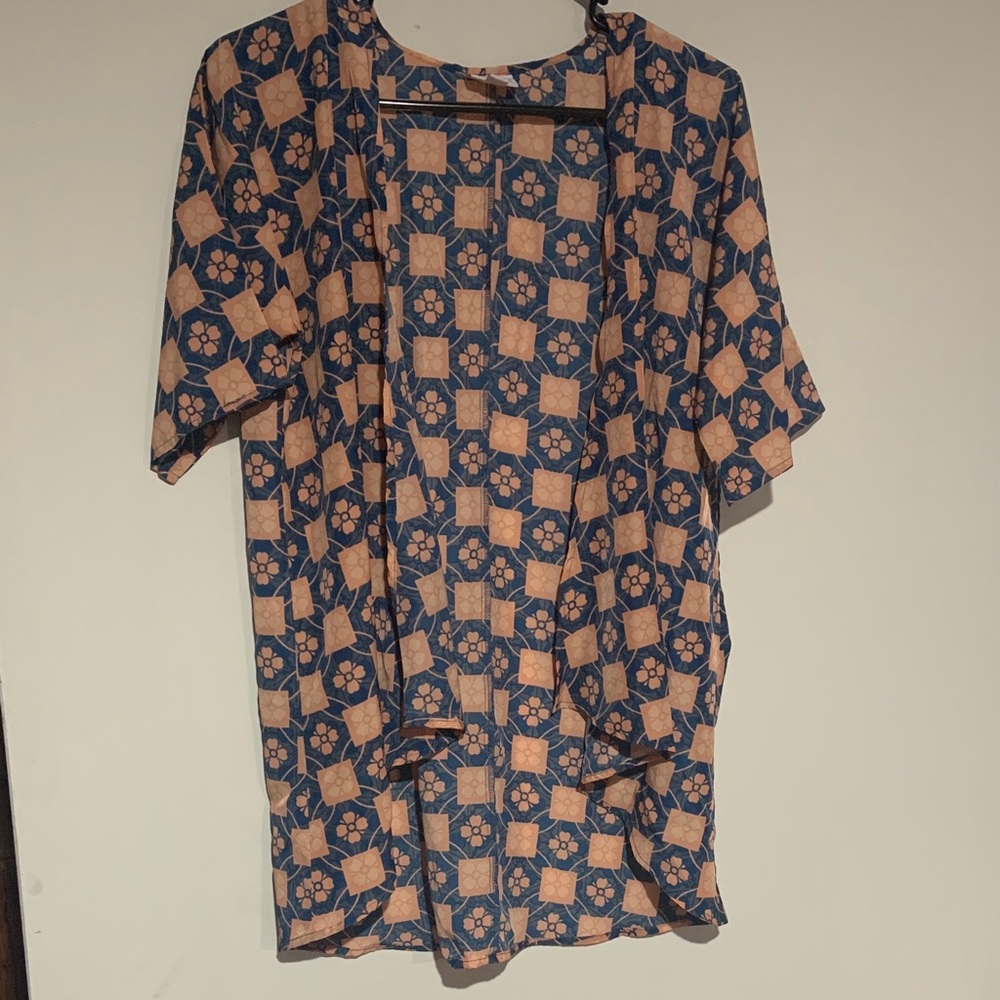 LuLaRoe Blue and Peach Bianka Cardigan